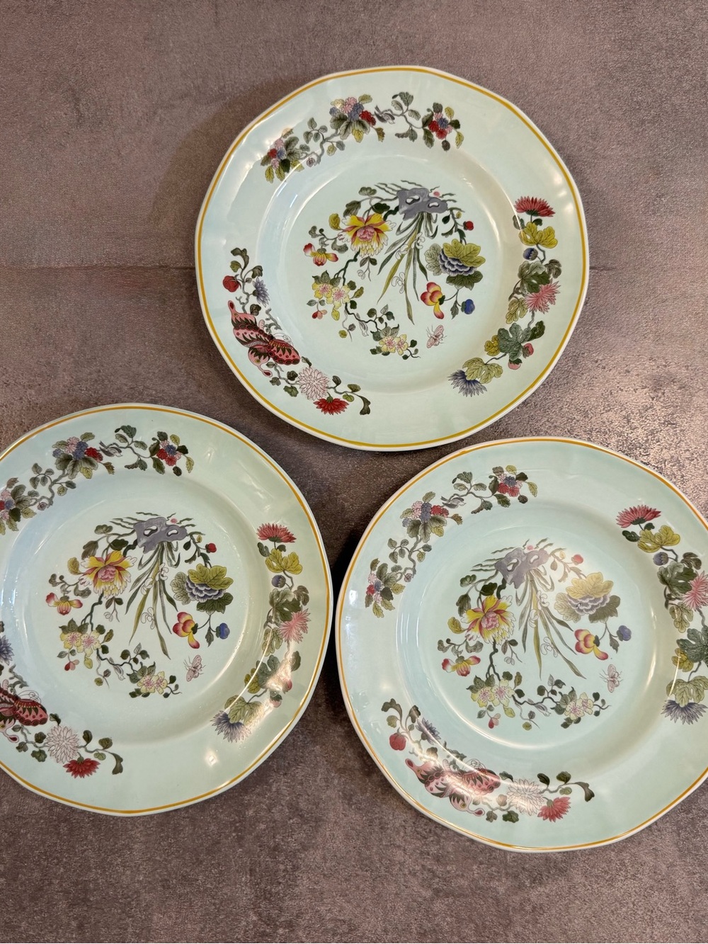 Adams Calyx Ware Ironstone Ming Jade Floral Porcelain Dinner Plate Gold Rim 8” - Picture 4 of 7